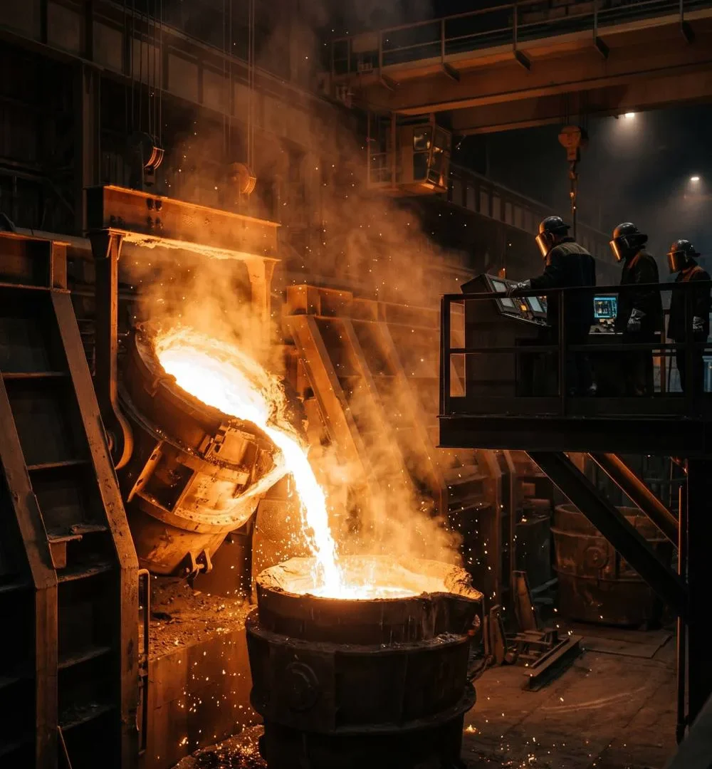 Melt shop induction furnaces mid-pour